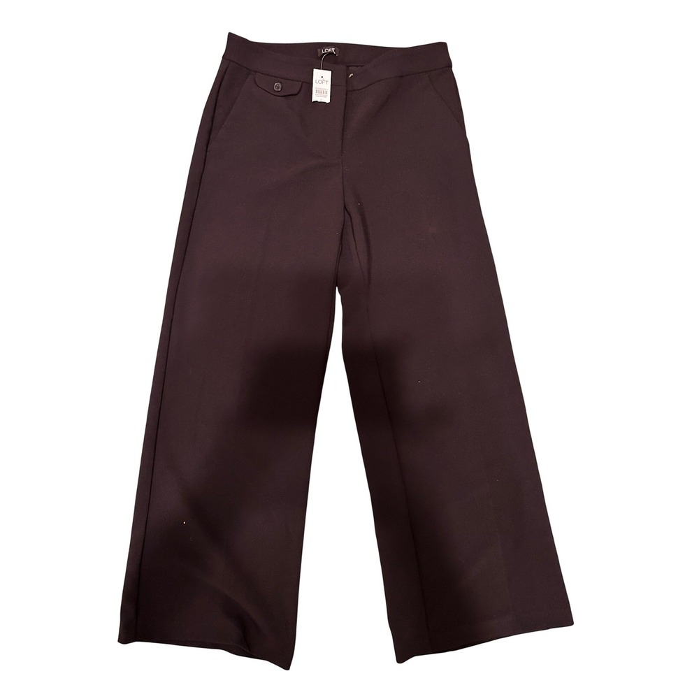 LOFT Wide Leg Trouser Pants Burgundy Size 8 Minimalist Work Office Wear